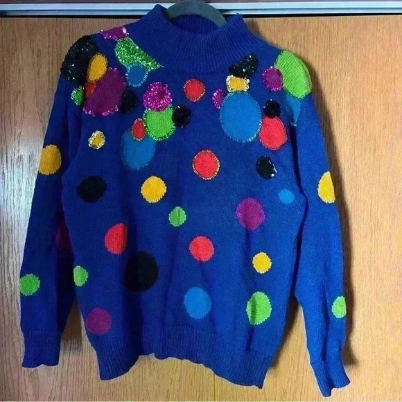 VTG Vibrant Beaded and sequined mockneck sweater - Picture 2 of 9